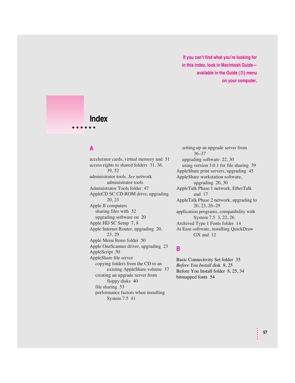 Index | Apple Macintosh System 7.5 User Manual | Page 58 / 65