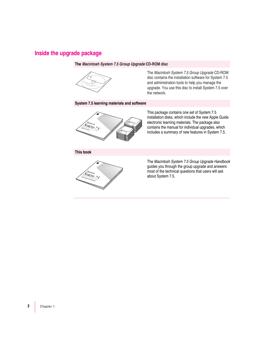 Inside the upgrade package, System 7.5 | Apple Macintosh System 7.5 User Manual | Page 6 / 65