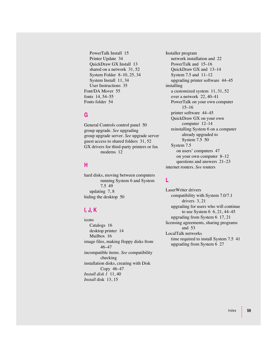 I, j, k | Apple Macintosh System 7.5 User Manual | Page 60 / 65