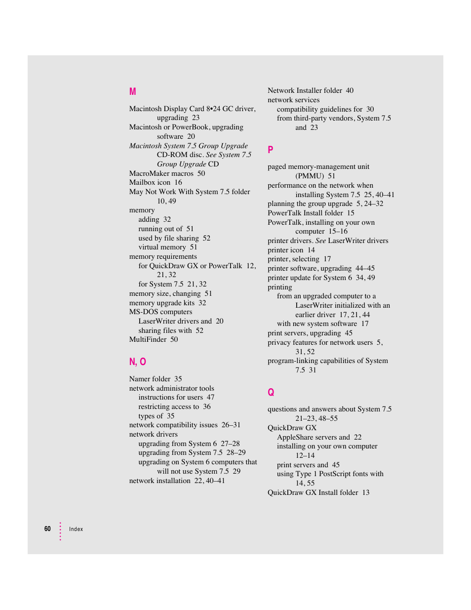 N, o | Apple Macintosh System 7.5 User Manual | Page 61 / 65