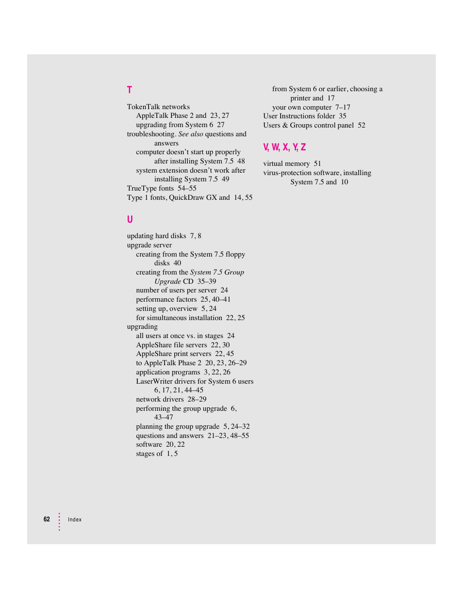 V, w, x, y, z | Apple Macintosh System 7.5 User Manual | Page 63 / 65