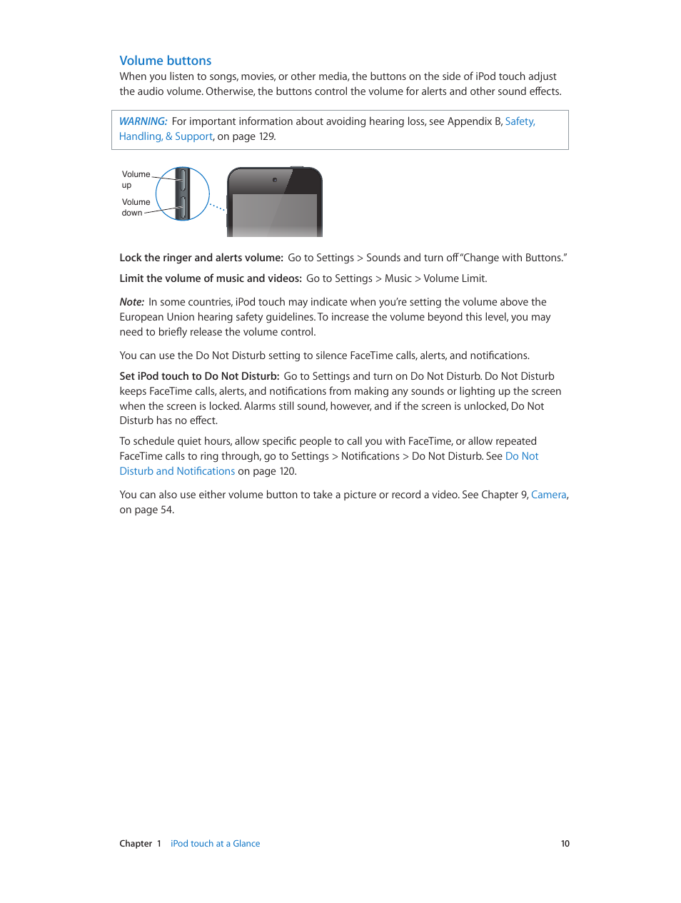 Volume buttons | Apple iPod touch iOS 6.1 User Manual | Page 10 / 138