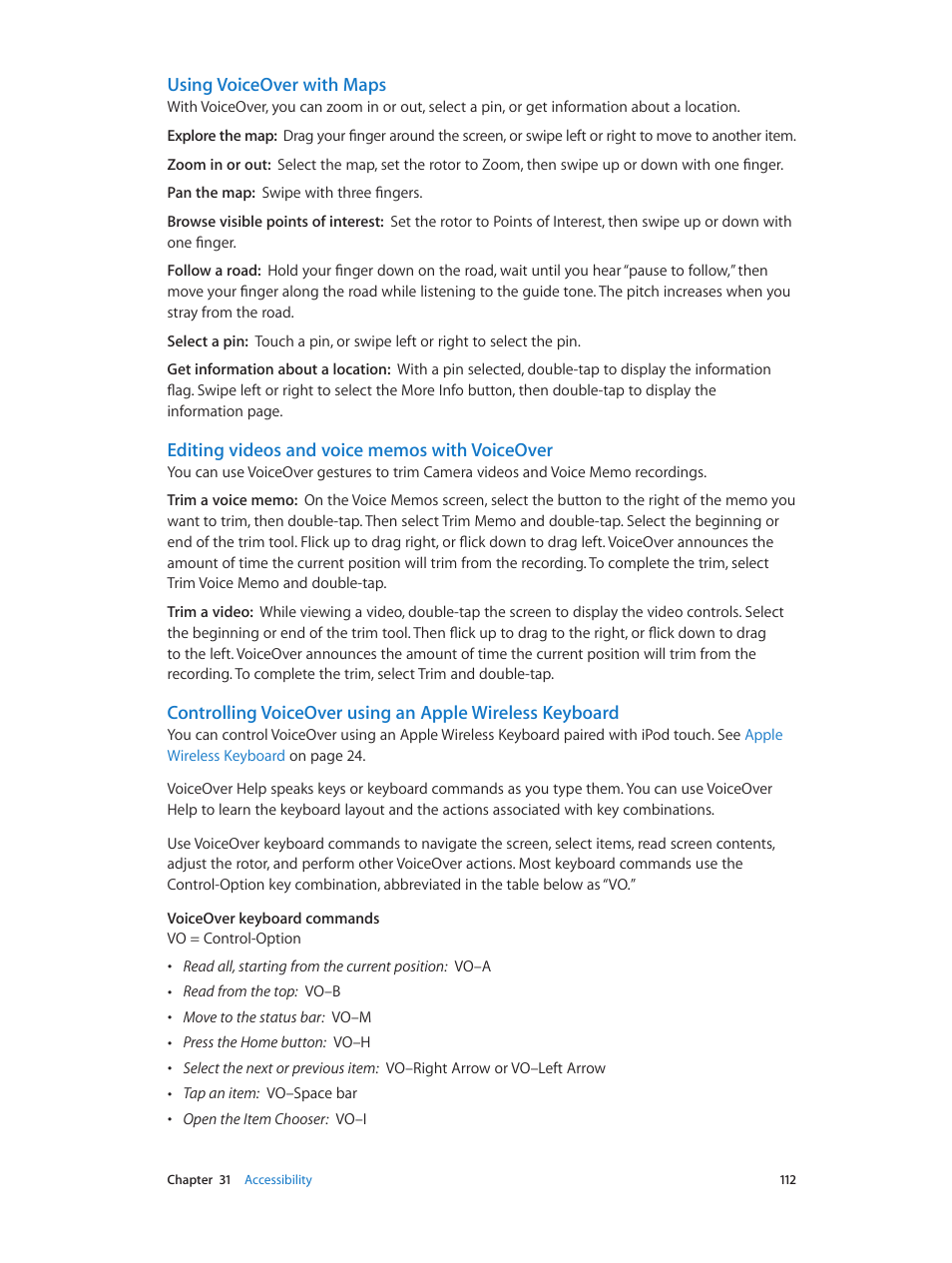 Using voiceover with maps | Apple iPod touch iOS 6.1 User Manual | Page 112 / 138