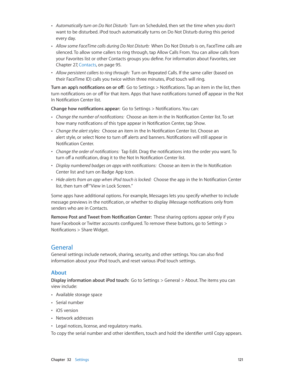 General, 121 general, About | Apple iPod touch iOS 6.1 User Manual | Page 121 / 138