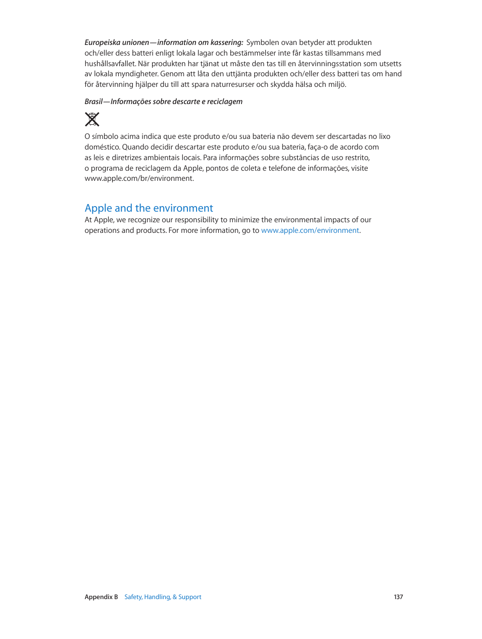 Apple and the environment | Apple iPod touch iOS 6.1 User Manual | Page 137 / 138