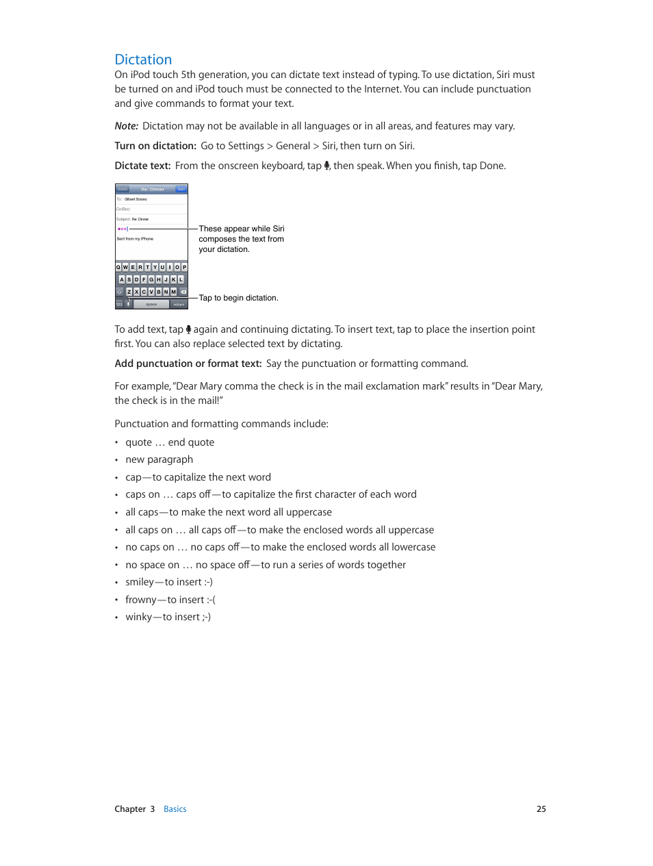 Dictation, 25 dictation | Apple iPod touch iOS 6.1 User Manual | Page 25 / 138