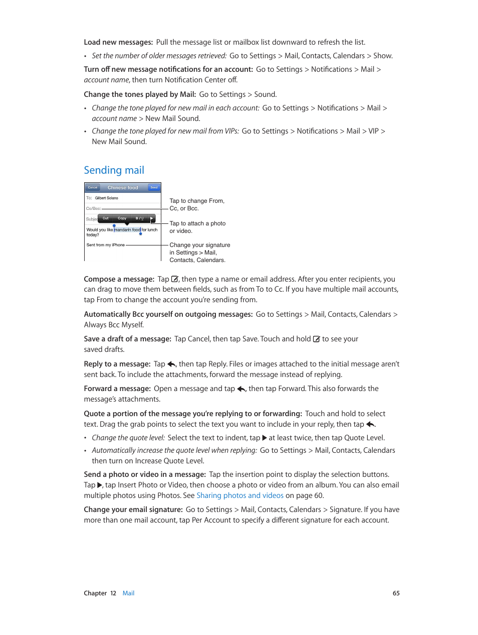 Sending mail, 65 sending mail | Apple iPod touch iOS 6.1 User Manual | Page 65 / 138