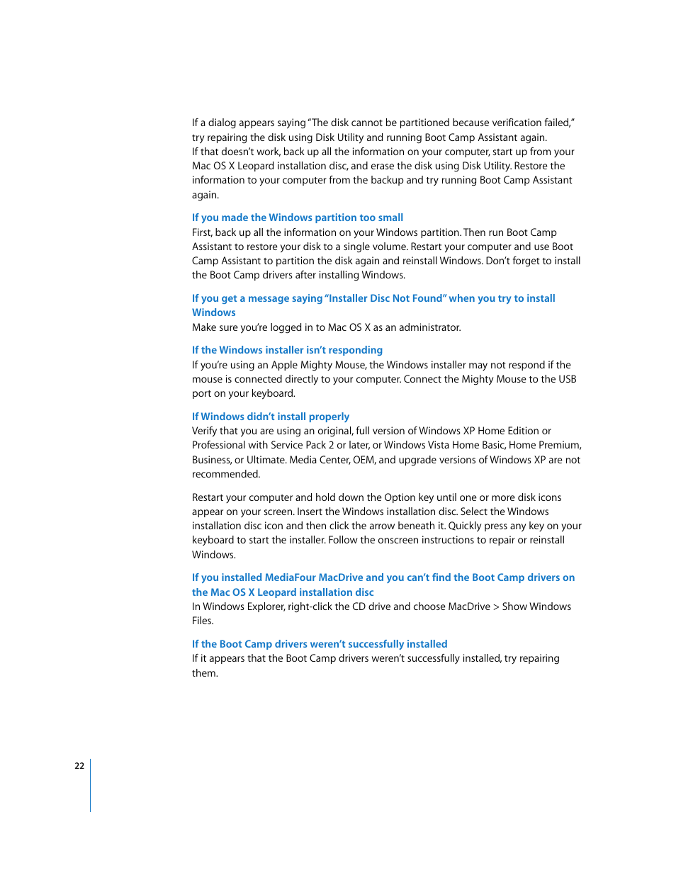 Apple Boot Camp (Mac OS X v10.5 Leopard) User Manual | Page 22 / 25