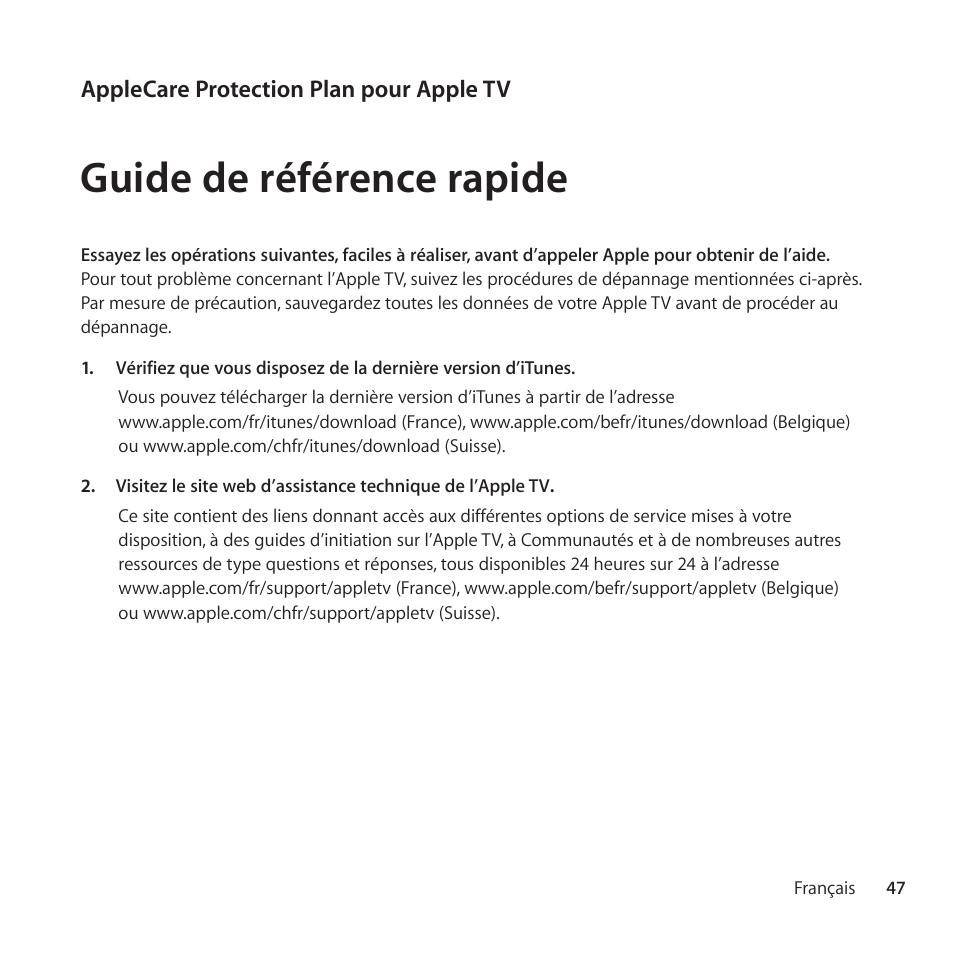 Guide de référence rapide | Apple AppleCare Protection Plan for Apple TV User Manual | Page 47 / 112