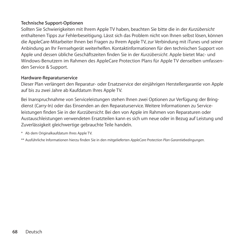 Apple AppleCare Protection Plan for Apple TV User Manual | Page 68 / 112