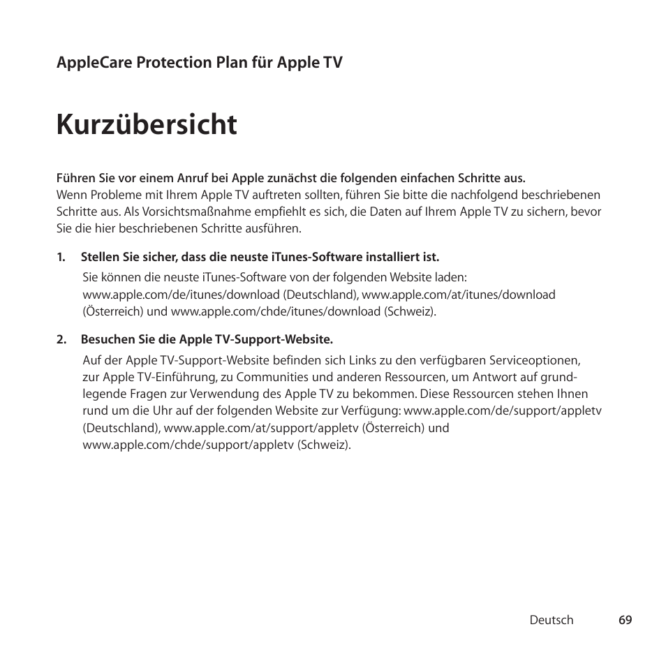 Kurzübersicht | Apple AppleCare Protection Plan for Apple TV User Manual | Page 69 / 112