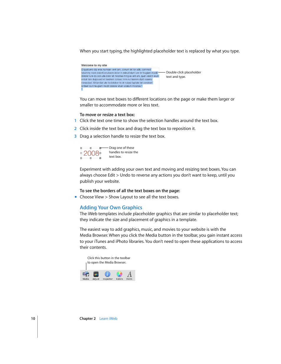 Adding your own graphics | Apple iWeb '08 User Manual | Page 10 / 25