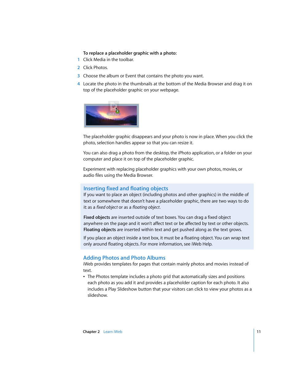 Adding photos and photo albums | Apple iWeb '08 User Manual | Page 11 / 25
