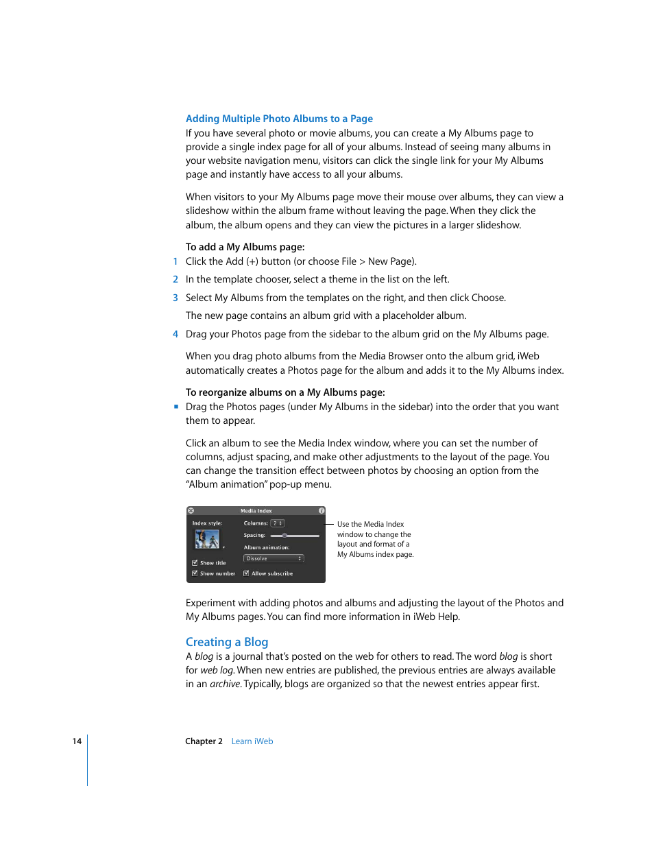Creating a blog | Apple iWeb '08 User Manual | Page 14 / 25