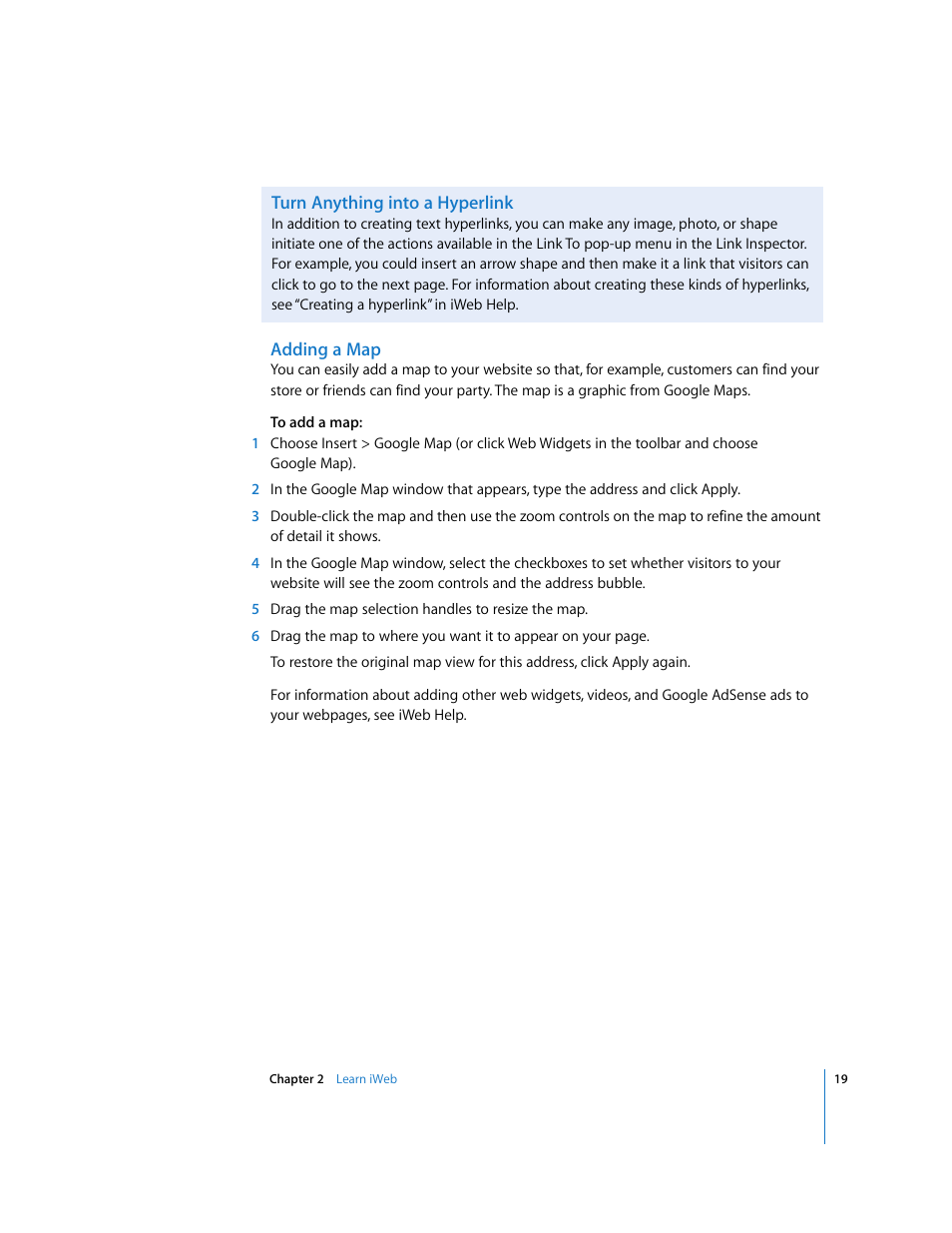 Adding a map | Apple iWeb '08 User Manual | Page 19 / 25