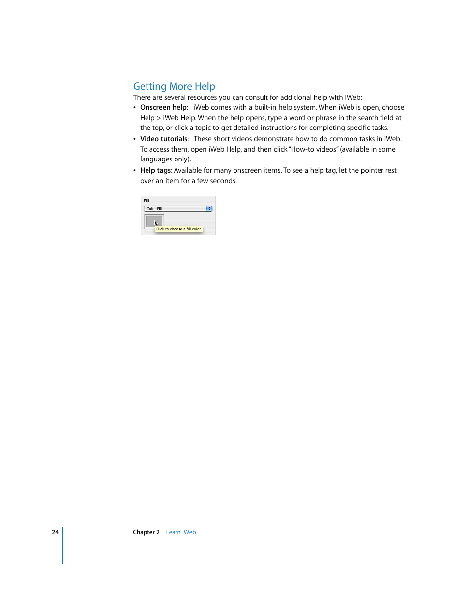 Getting more help | Apple iWeb '08 User Manual | Page 24 / 25