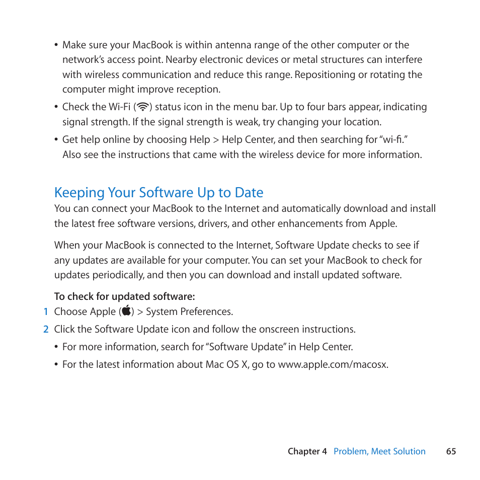 Keeping your software up to date, 65 keeping your software up to date | Apple MacBook (13-inch, Mid 2010) User Manual | Page 65 / 92