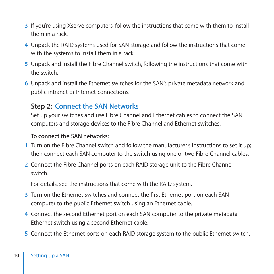 Step 2: connect the san networks | Apple Xsan 2 (Third Edition) User Manual | Page 10 / 32
