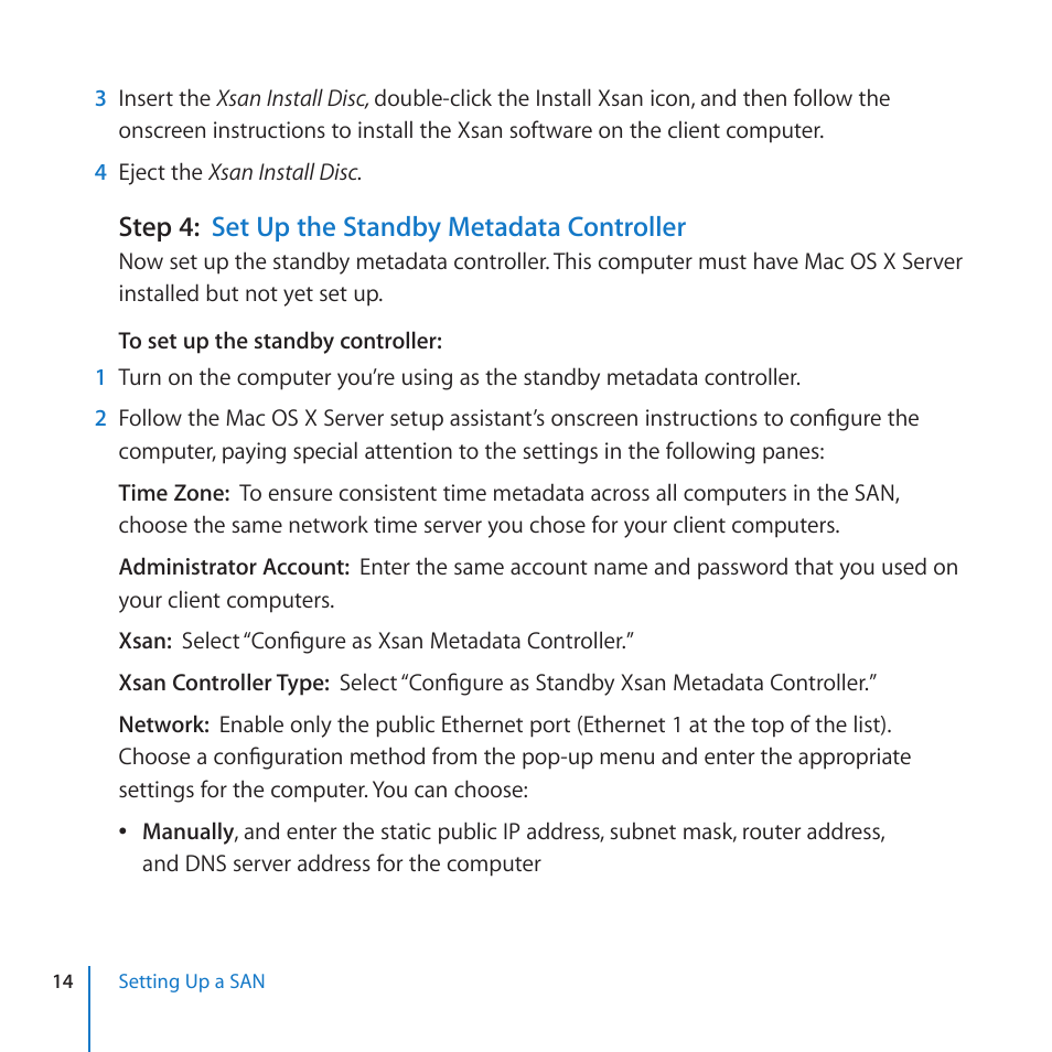 Step 4: set up the standby metadata controller | Apple Xsan 2 (Third Edition) User Manual | Page 14 / 32