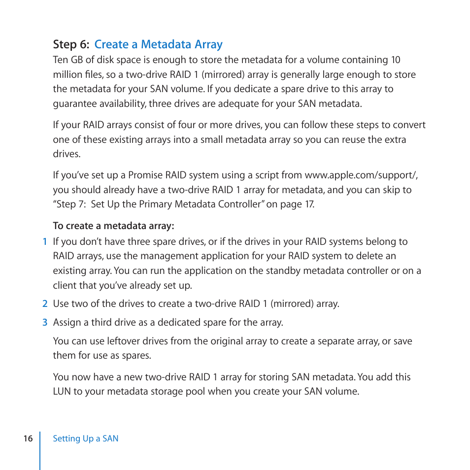 Step 6: create a metadata array | Apple Xsan 2 (Third Edition) User Manual | Page 16 / 32