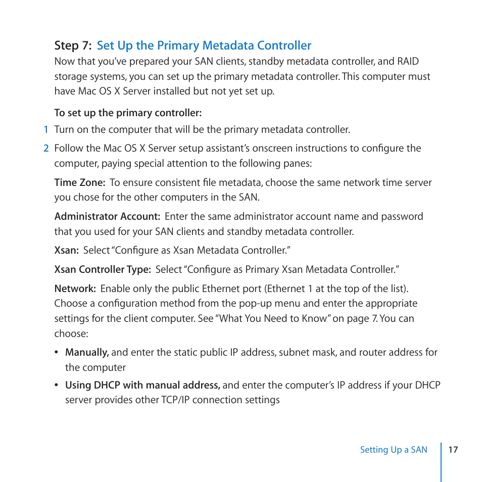 Step 7: set up the primary metadata controller | Apple Xsan 2 (Third Edition) User Manual | Page 17 / 32