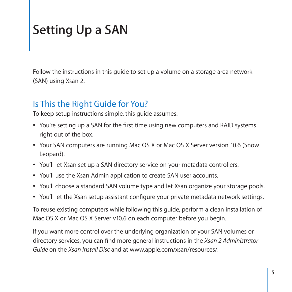 Setting up a san, Is this the right guide for you | Apple Xsan 2 (Third Edition) User Manual | Page 5 / 32