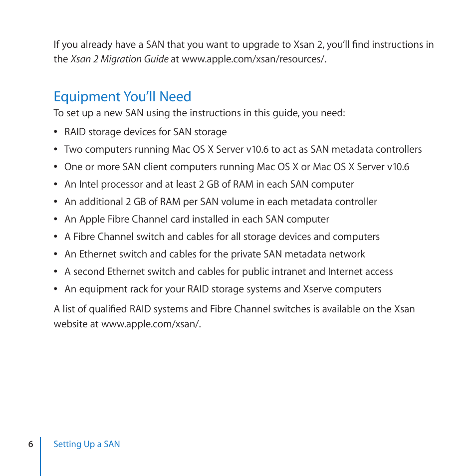 Equipment you’ll need | Apple Xsan 2 (Third Edition) User Manual | Page 6 / 32
