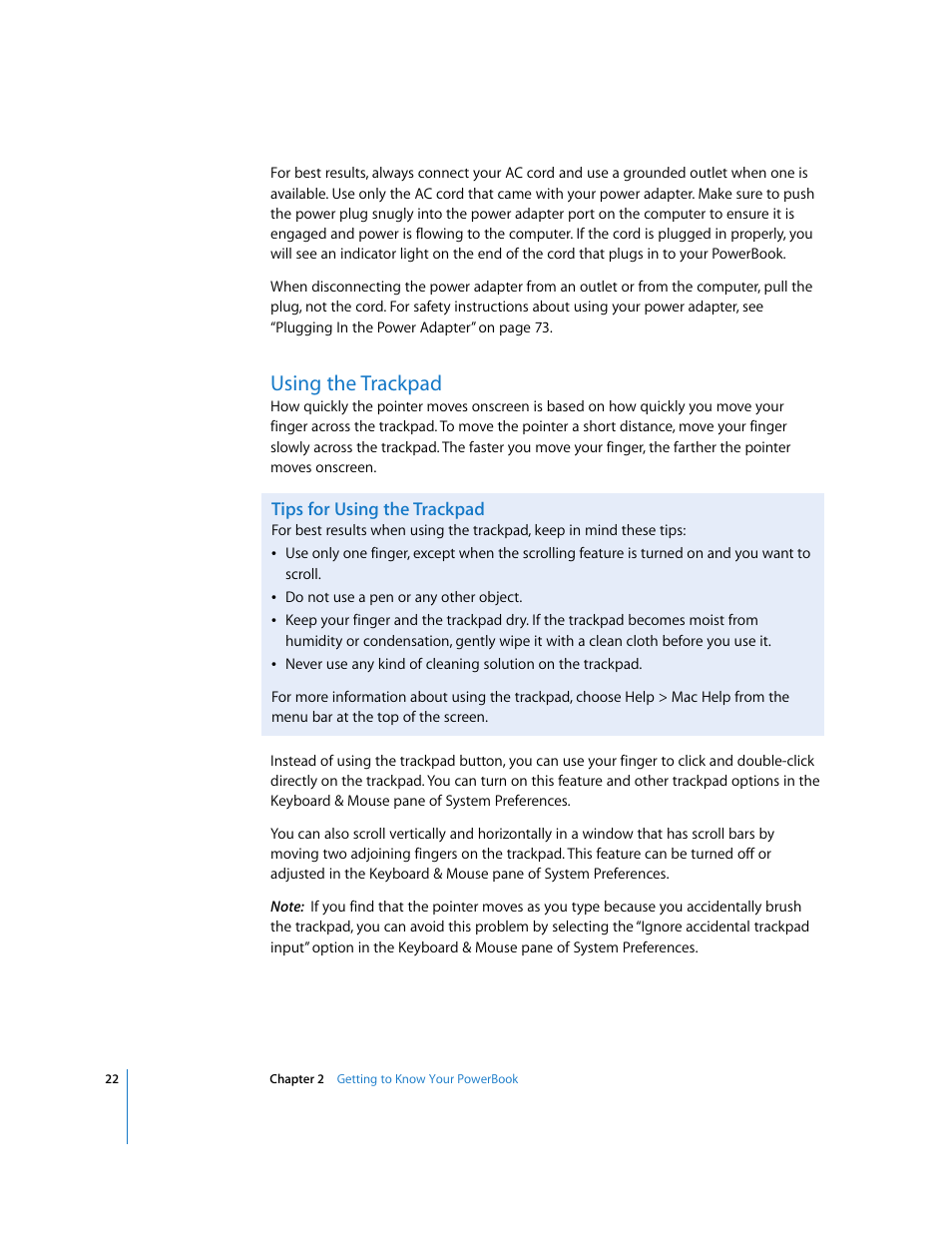 Using the trackpad | Apple PowerBook G4 (15-inch, Double Layer Super Drive) User Manual | Page 22 / 112