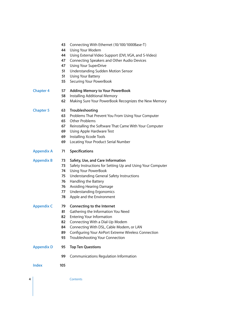 Apple PowerBook G4 (15-inch, Double Layer Super Drive) User Manual | Page 4 / 112
