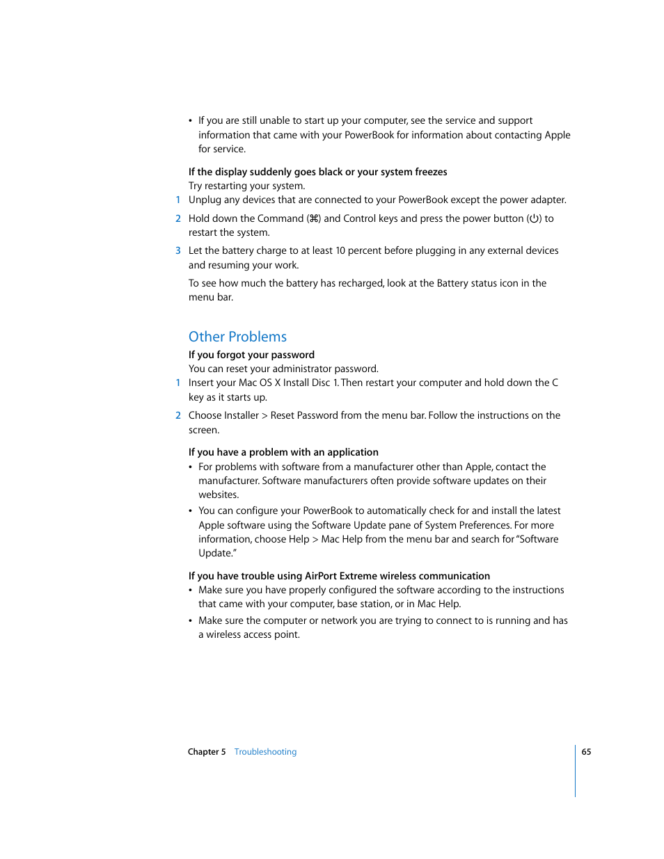 Other problems | Apple PowerBook G4 (15-inch, Double Layer Super Drive) User Manual | Page 65 / 112