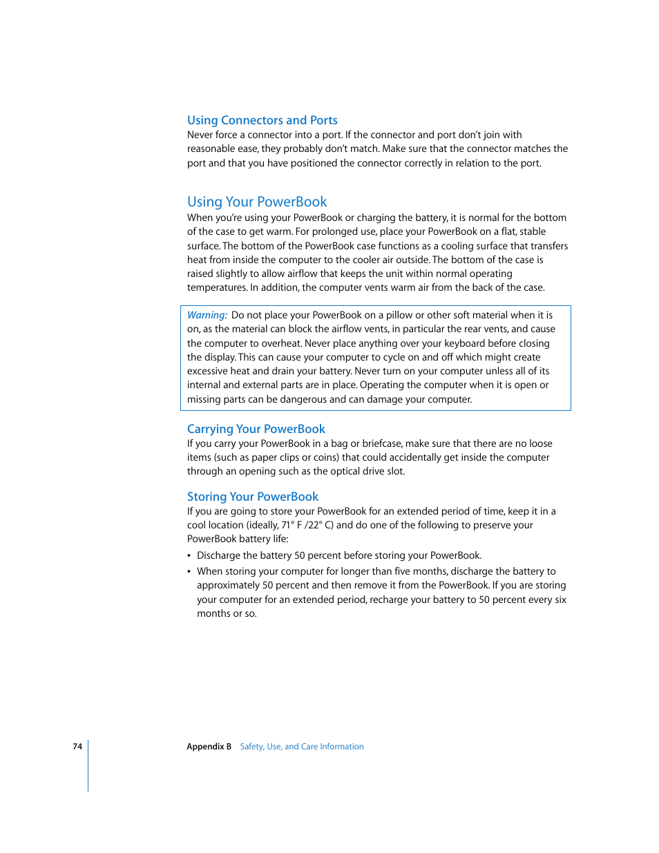 Using your powerbook | Apple PowerBook G4 (15-inch, Double Layer Super Drive) User Manual | Page 74 / 112