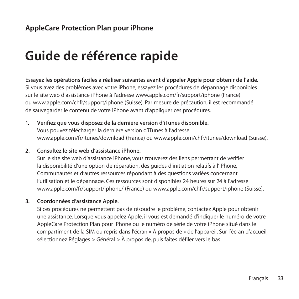 Guide de référence rapide | Apple AppleCare Protection Plan for iPhone User Manual | Page 33 / 88