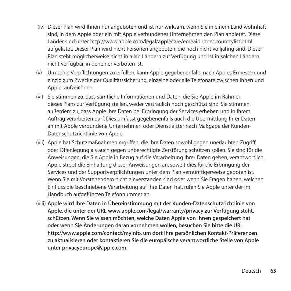 Apple AppleCare Protection Plan for iPhone User Manual | Page 65 / 88