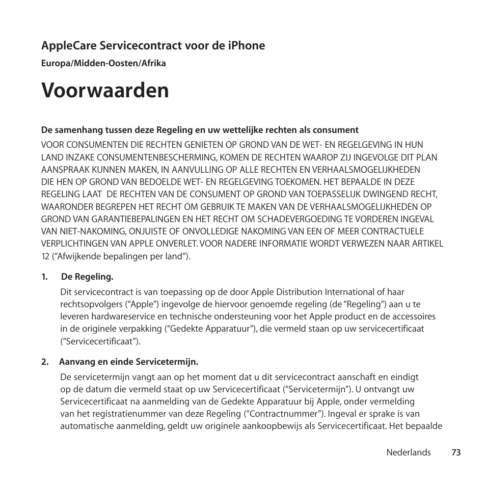 Voorwaarden | Apple AppleCare Protection Plan for iPhone User Manual | Page 73 / 88