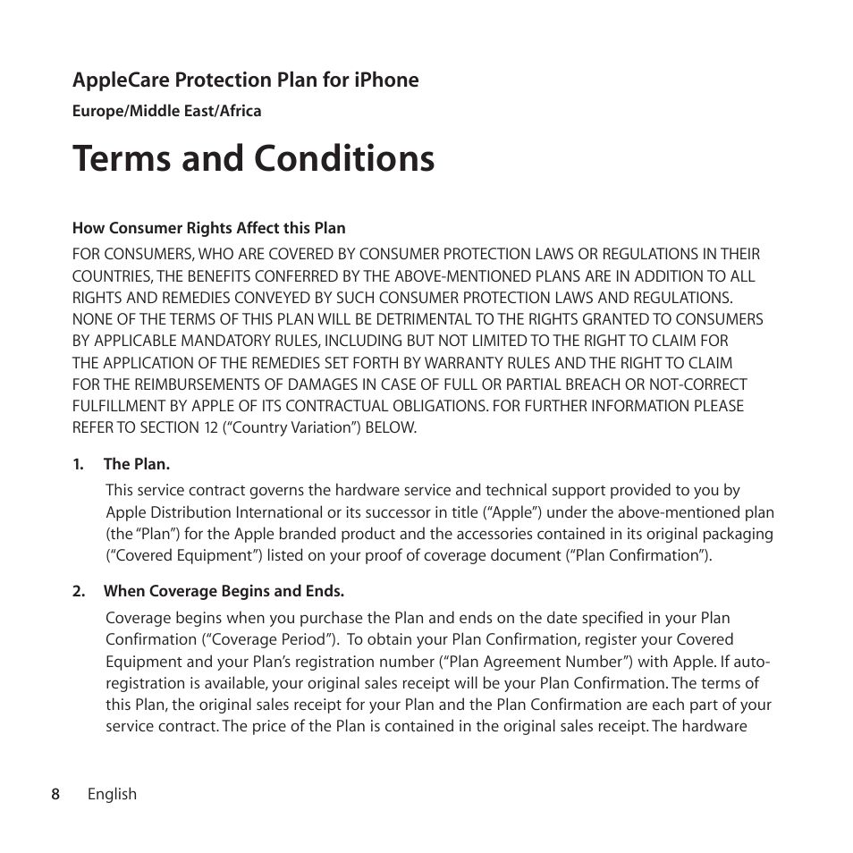 Terms and conditions | Apple AppleCare Protection Plan for iPhone User Manual | Page 8 / 88