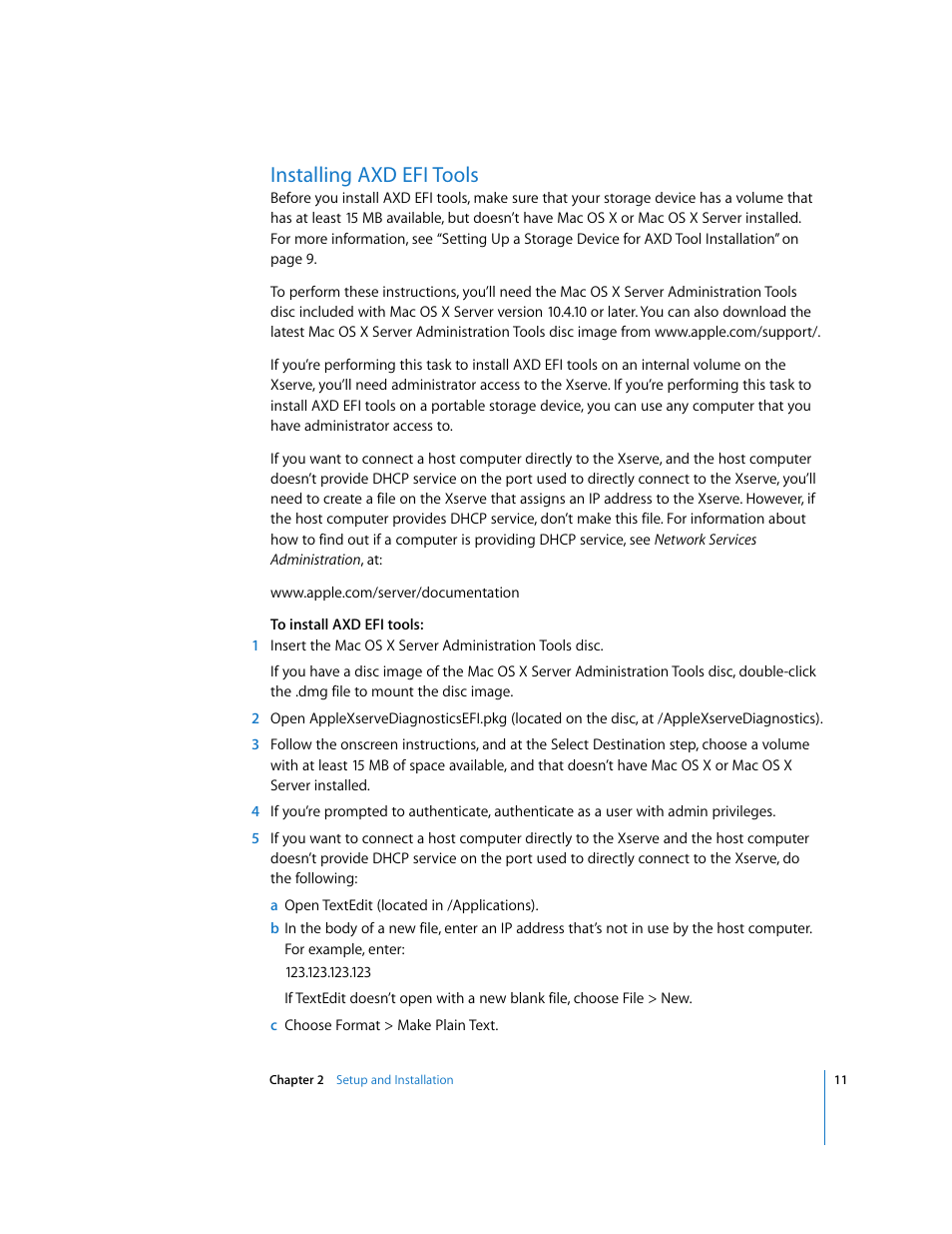 Installing axd efi tools | Apple Xserve Diagnostics User Manual | Page 11 / 38