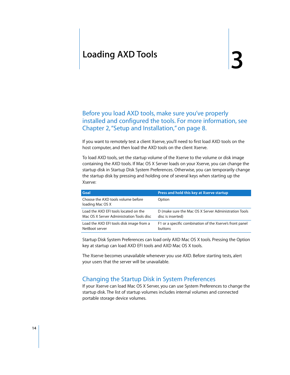 Loading axd tools, Changing the startup disk in system preferences, Chapter 3 | Apple Xserve Diagnostics User Manual | Page 14 / 38