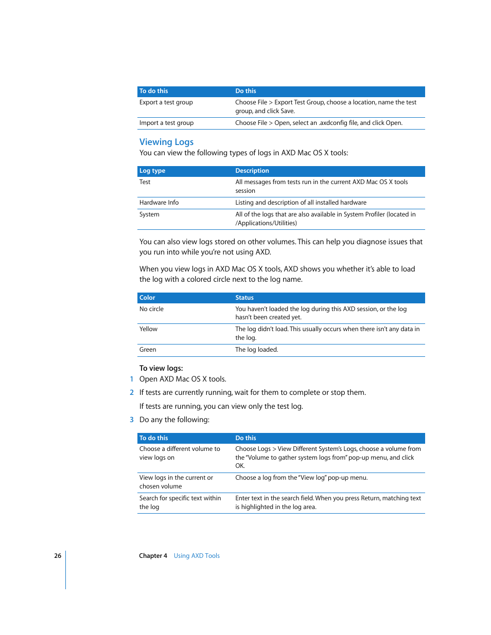 Viewing logs | Apple Xserve Diagnostics User Manual | Page 26 / 38