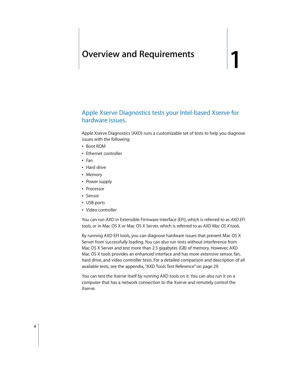 Overview and requirements, Chapter 1 | Apple Xserve Diagnostics User Manual | Page 4 / 38