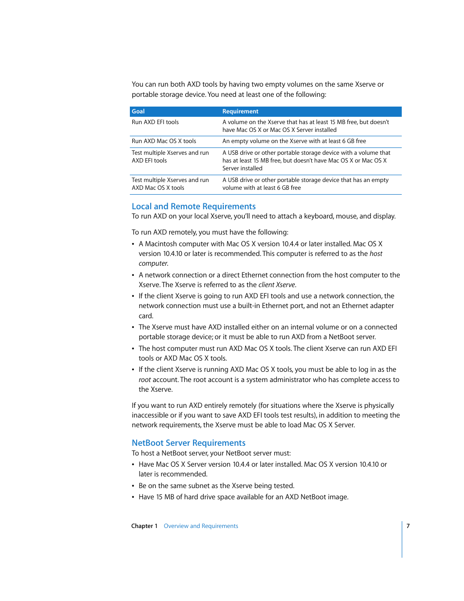 Local and remote requirements, Netboot server requirements | Apple Xserve Diagnostics User Manual | Page 7 / 38