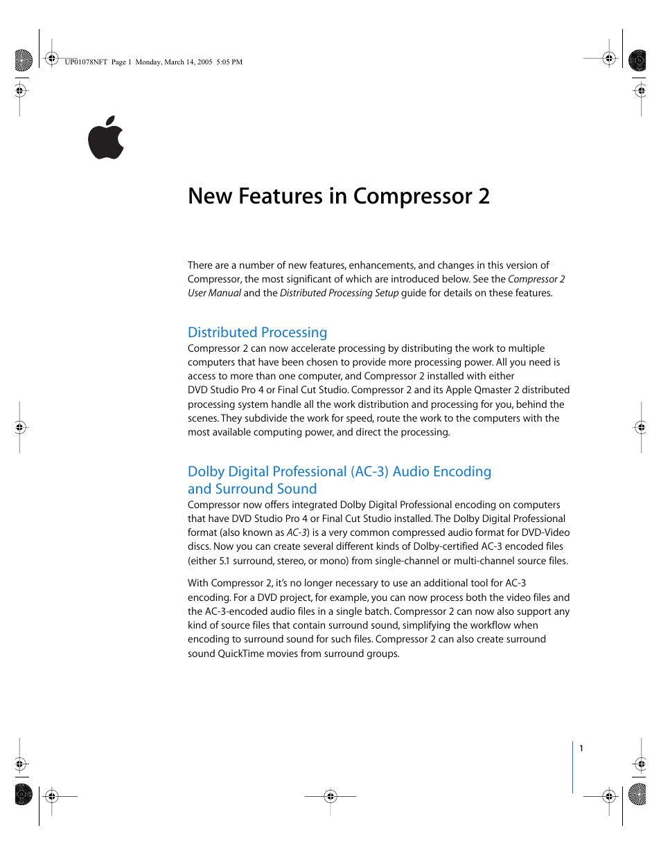 Apple New Features in Compressor 2 User Manual | 3 pages