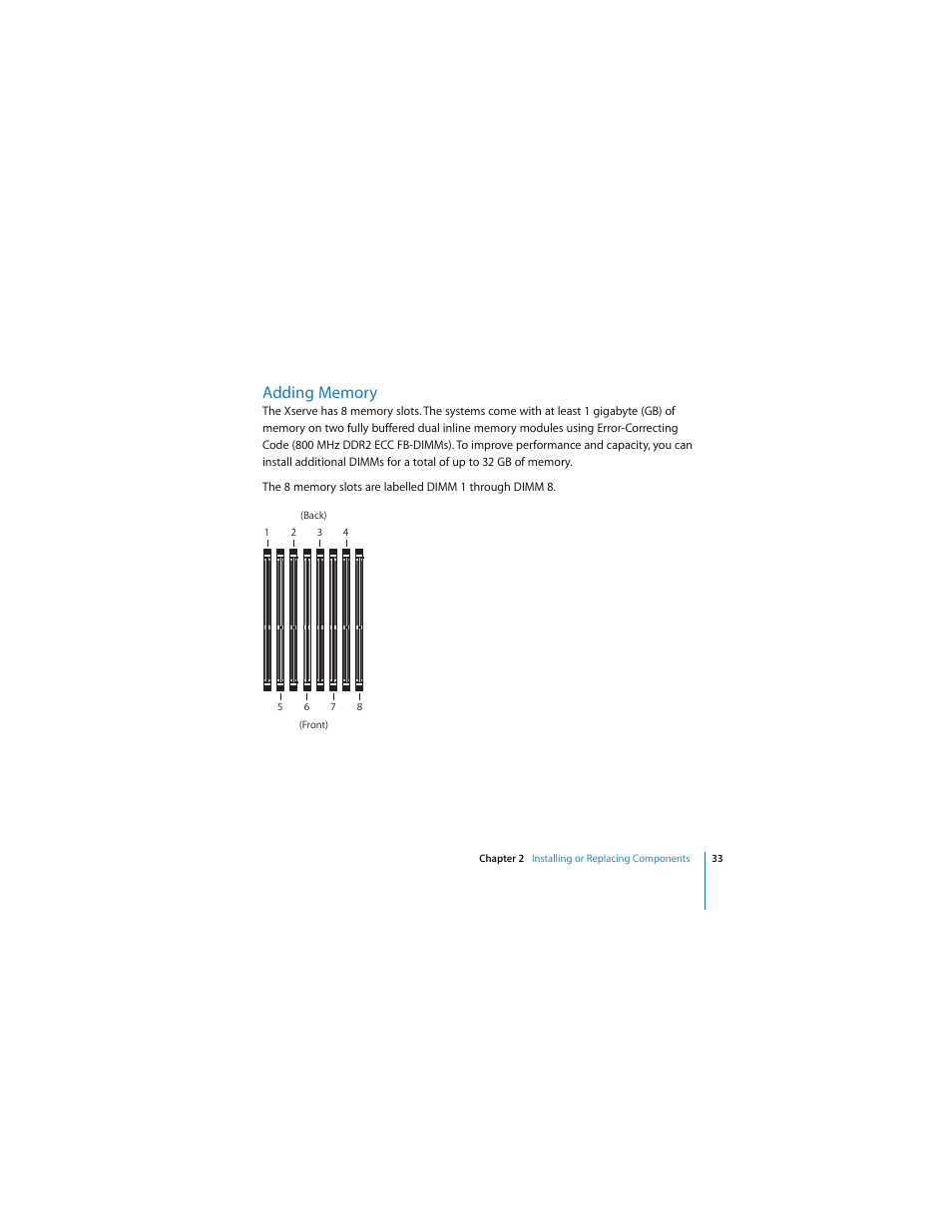 Adding memory | Apple Xserve (Early 2008) User Manual | Page 33 / 60
