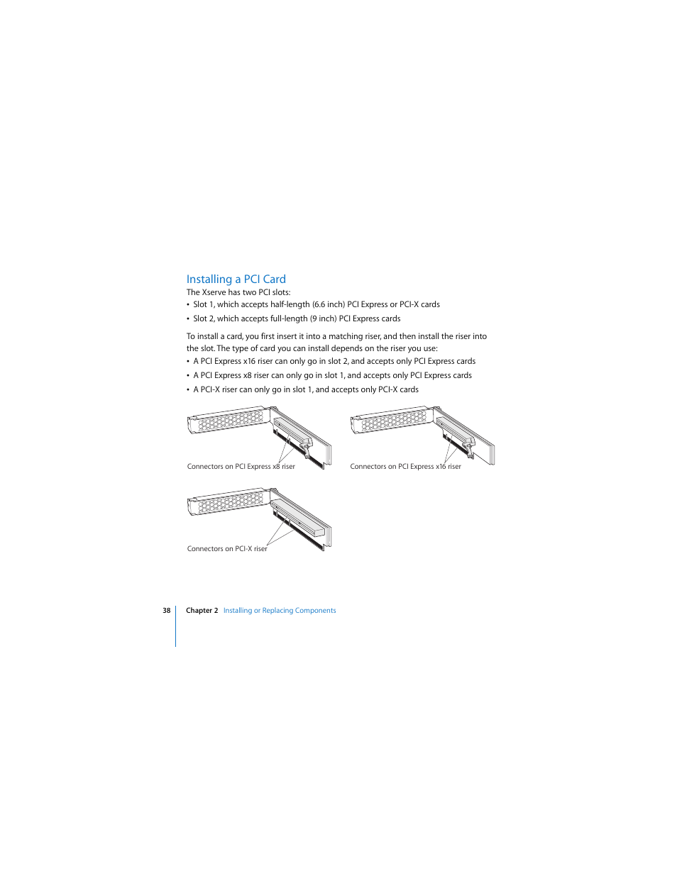 Installing a pci card | Apple Xserve (Early 2008) User Manual | Page 38 / 60