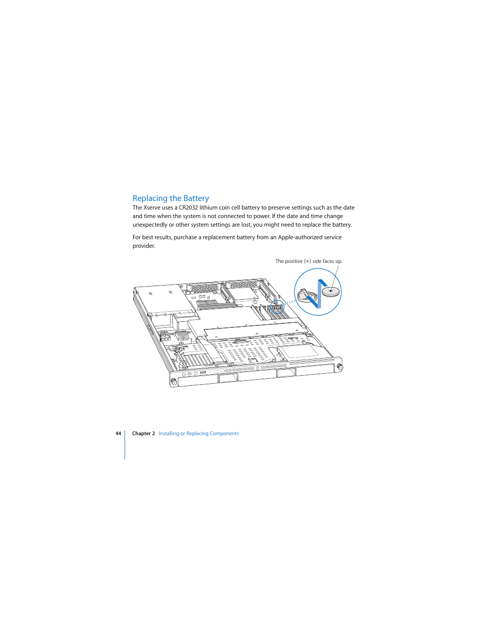 Replacing the battery | Apple Xserve (Early 2008) User Manual | Page 44 / 60