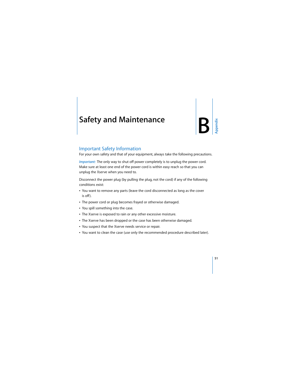 Safety and maintenance, Important safety information | Apple Xserve (Early 2008) User Manual | Page 51 / 60
