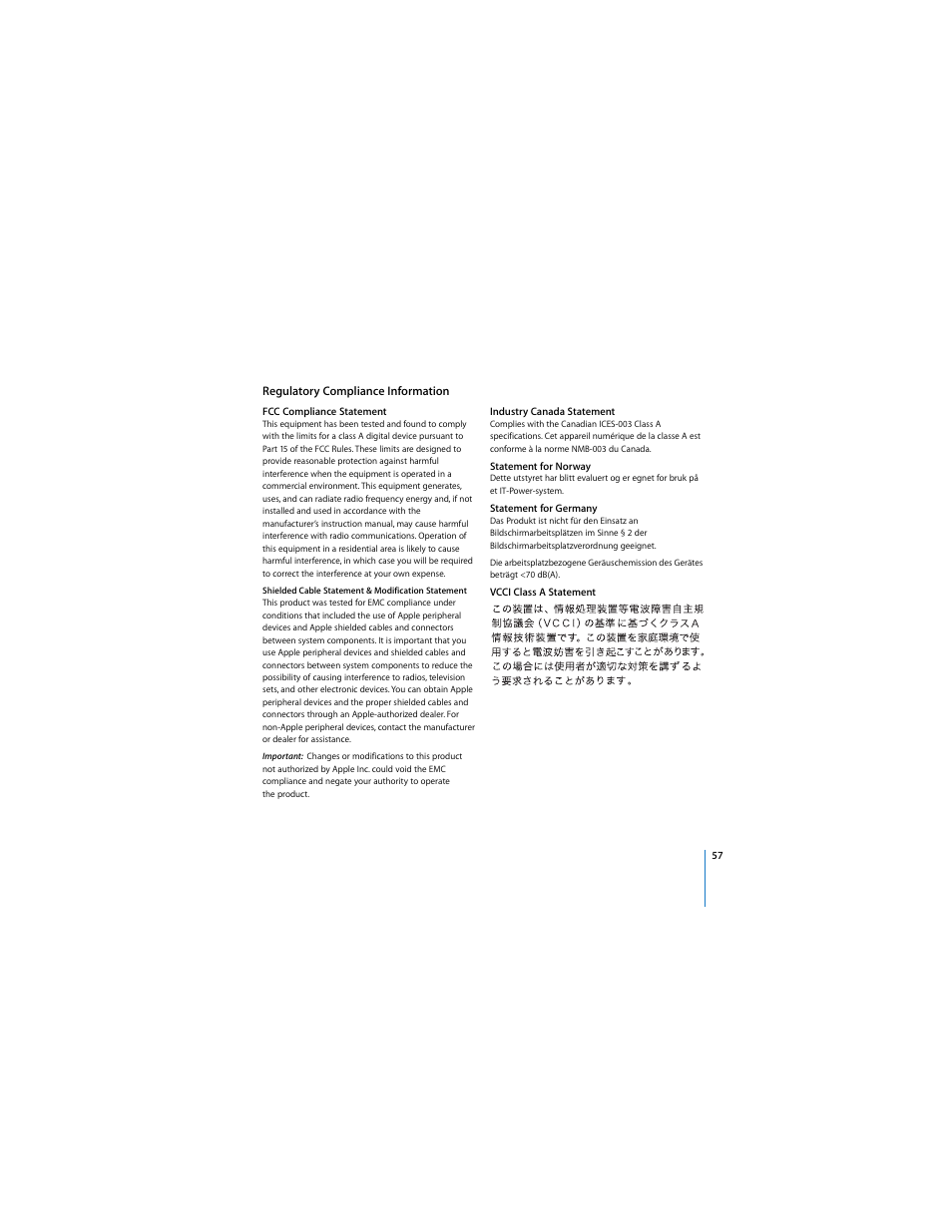 Regulatory compliance information | Apple Xserve (Early 2008) User Manual | Page 57 / 60