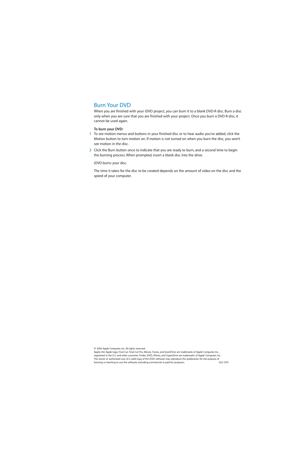 Burn your dvd | Apple iDVD 4 Tutorial User Manual | Page 12 / 12