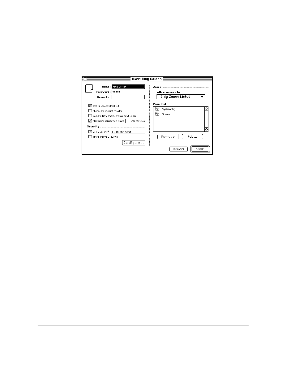 Changing settings for a single user | Apple Remote Access MultiPort Server User Manual | Page 52 / 113