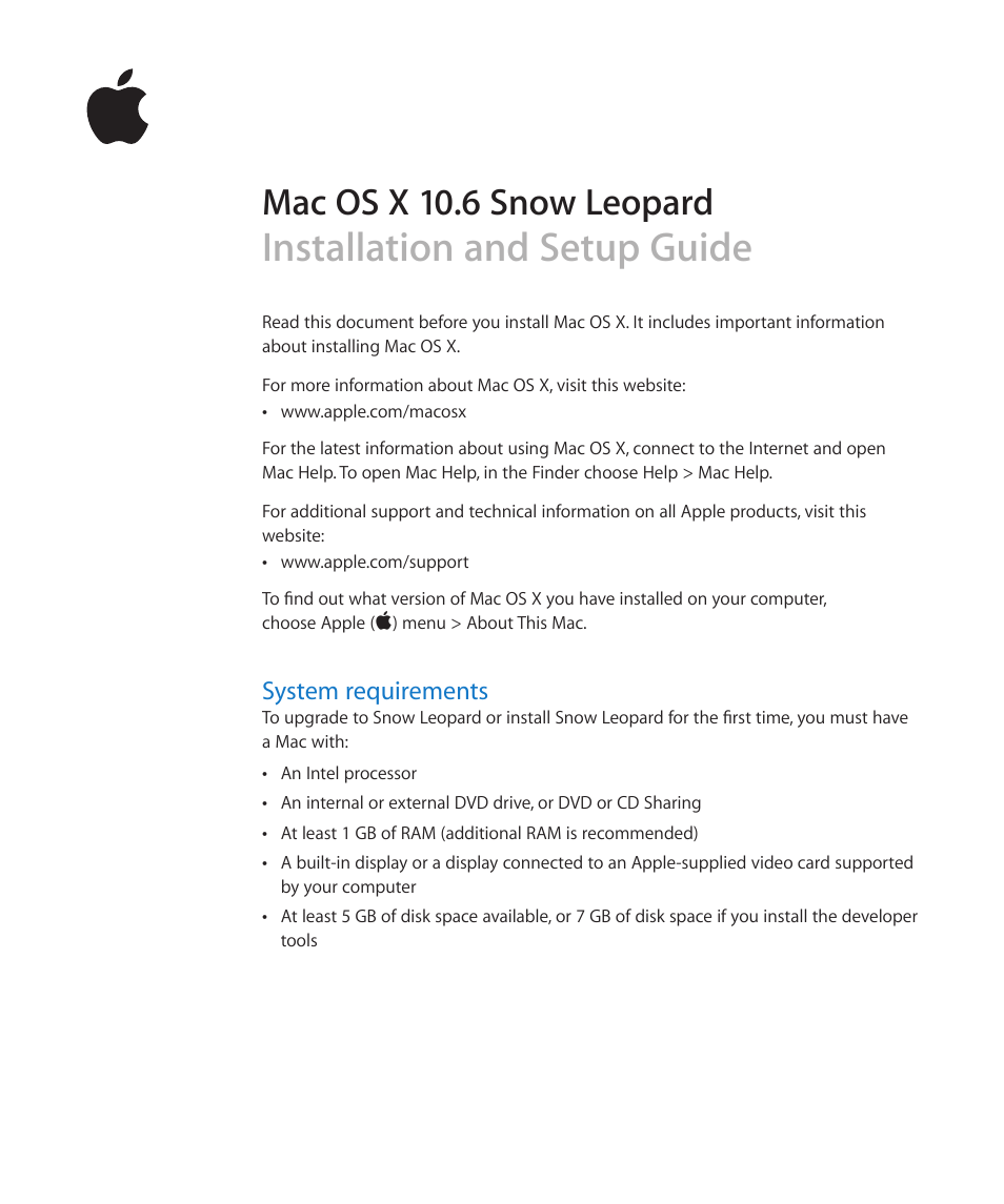 Apple Mac OS X v10.6 Snow Leopard User Manual | 7 pages