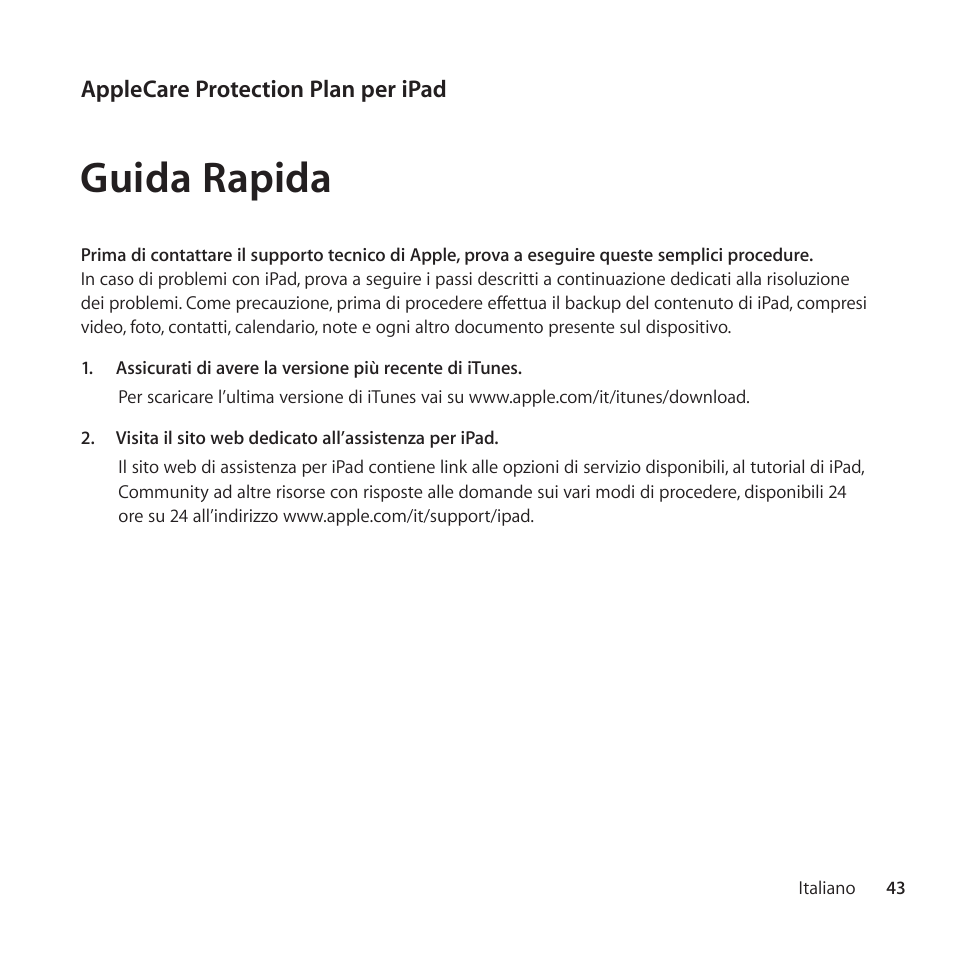 Guida rapida | Apple AppleCare Protection Plan for iPad User Manual | Page 43 / 96